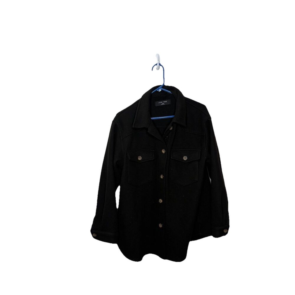 Love Tree Black Pea Coat Fleece Long Sleeve Collared Size Large Womens
